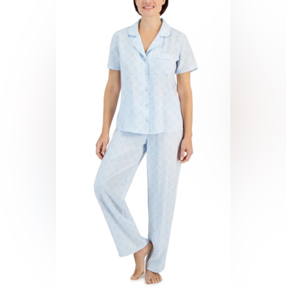 NWT Charter Club Matte Satin Short Sleeve Printed Pajama Set